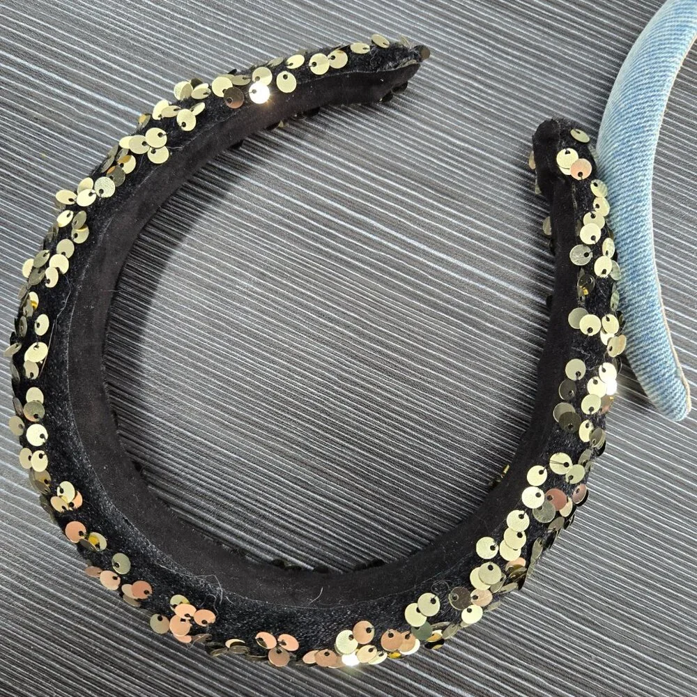 3 Stylish Headbands lot Pink, Blue, Black Glitter